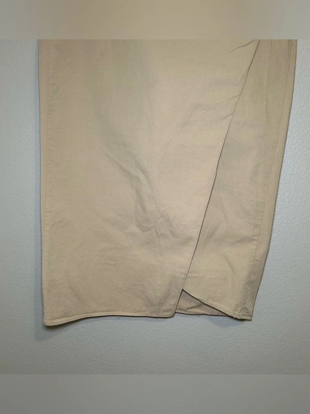 Zara Neutral 100% Cotton Asymmetric Ruched Wrap Midi Skirt Women’s Size Large